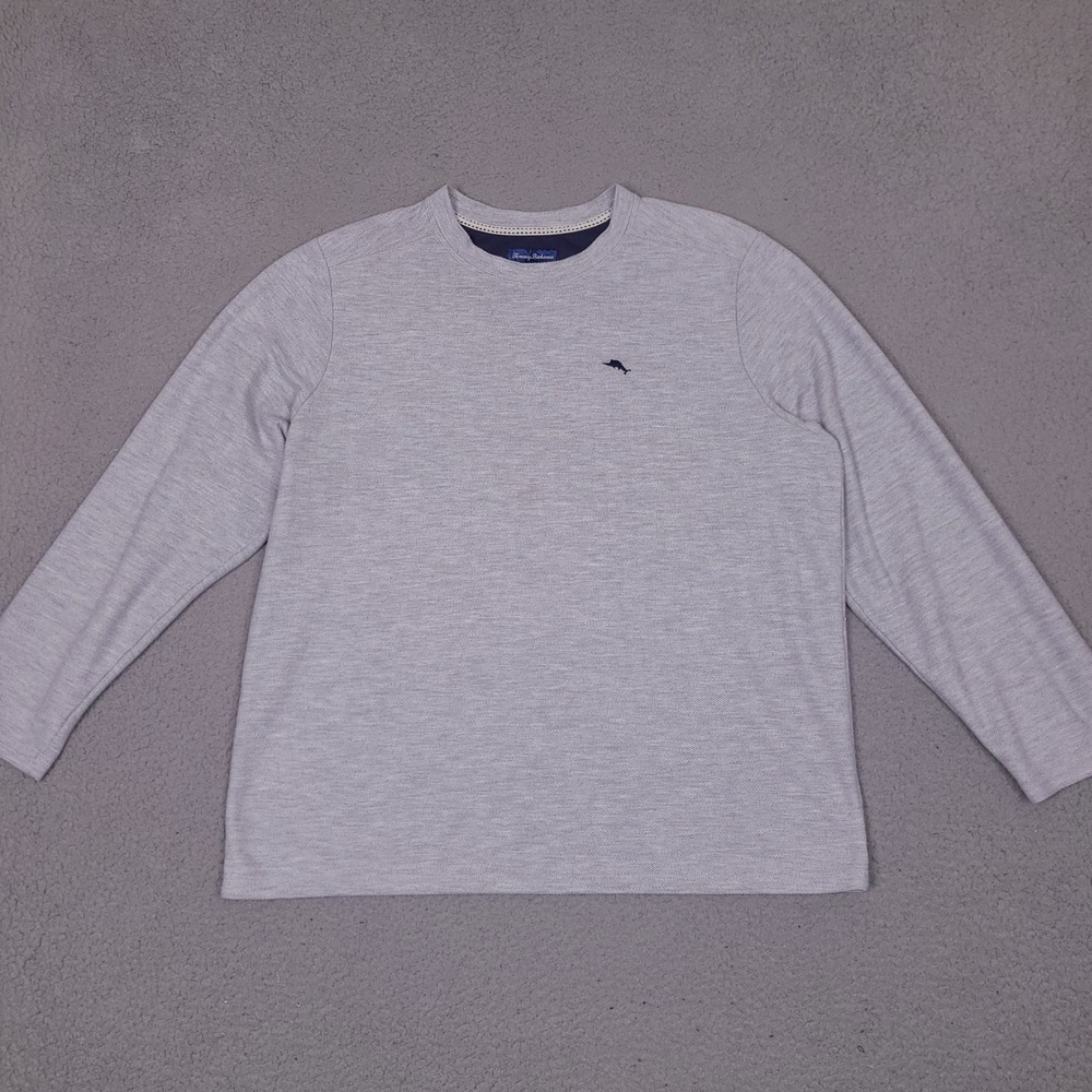 Tommy Bahama Mens Long Sleeve Crew Neck Shirt XL Light Gray